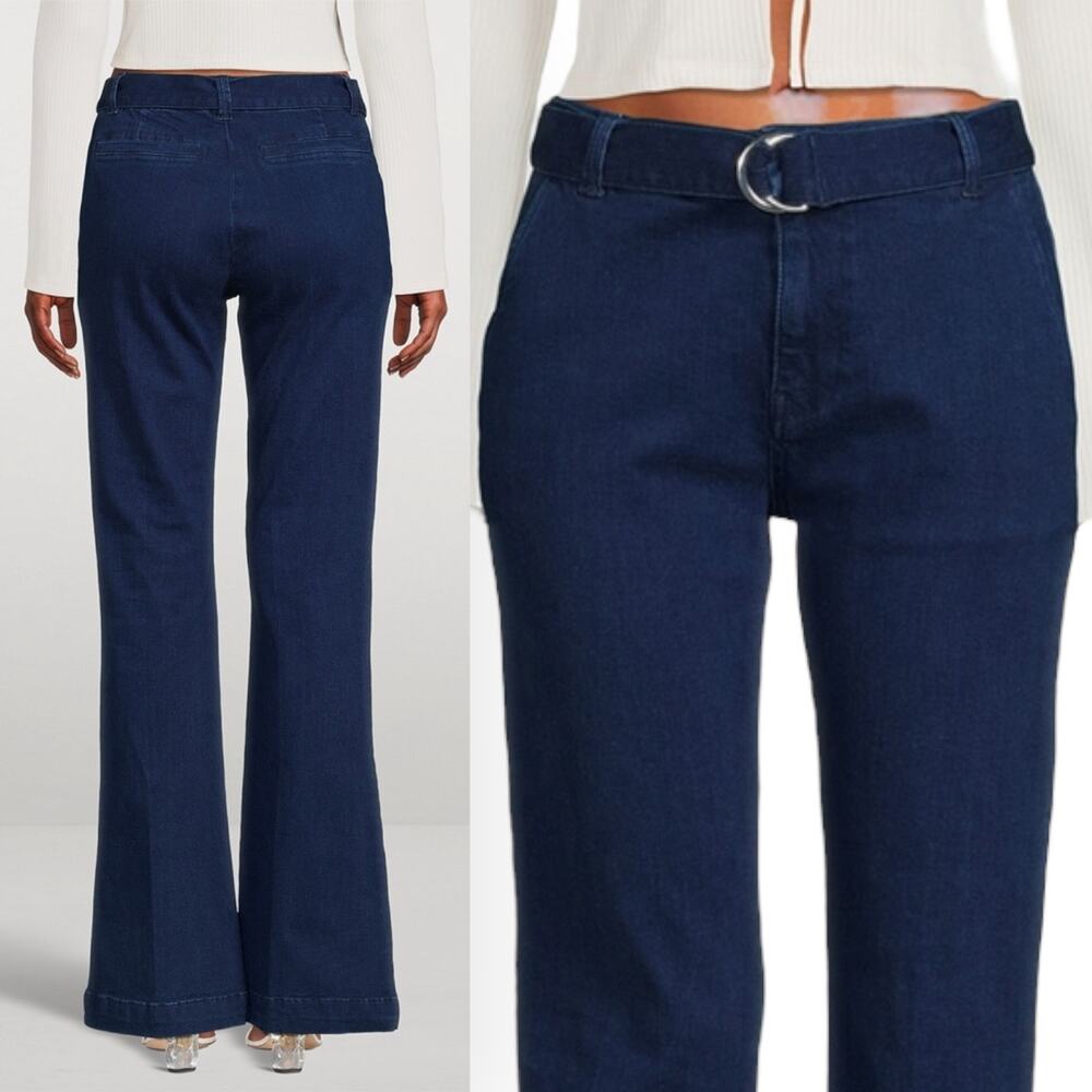 New $228 FRAME D-Belt High Waist Flare Jeans Wide Leg Denim Indigo Blue Bootcut